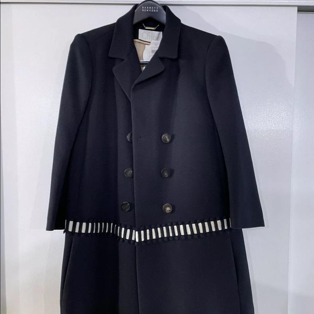 Chloé Navy Blue Trench Coat size 40 Made in France 🇫🇷 100% wool 13AMA27-13A073